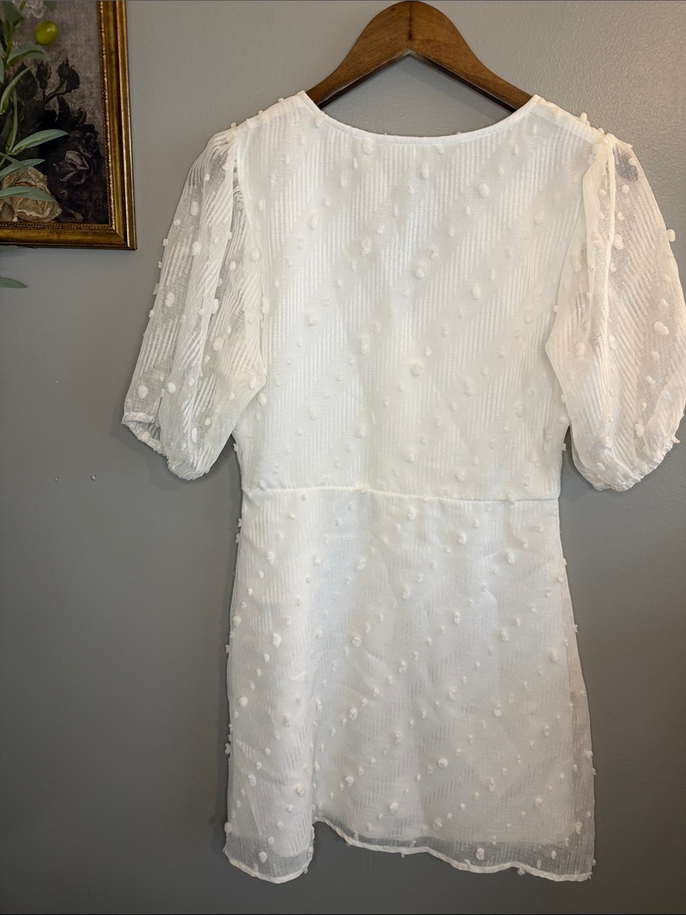 Entro White Swiss Dot Puff Sleeve Mini Dress Size Large - Picture 8 of 8